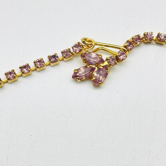 Pink Purple Rhinestone Choker Necklace Gold Tone Glam Bling Sparkle Holiday Gift - Picture 4 of 8